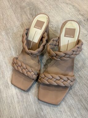 Dolce Vita Braided Double-Strap Mules in Taupe Nude